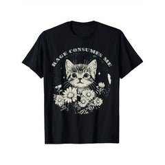Tee [Funny Cat T-Shirt] Soft Cotton Funny Cat Graphic T-Shirt - 'Rage Consumes Me' Sarcastic Kitten & Flower Design