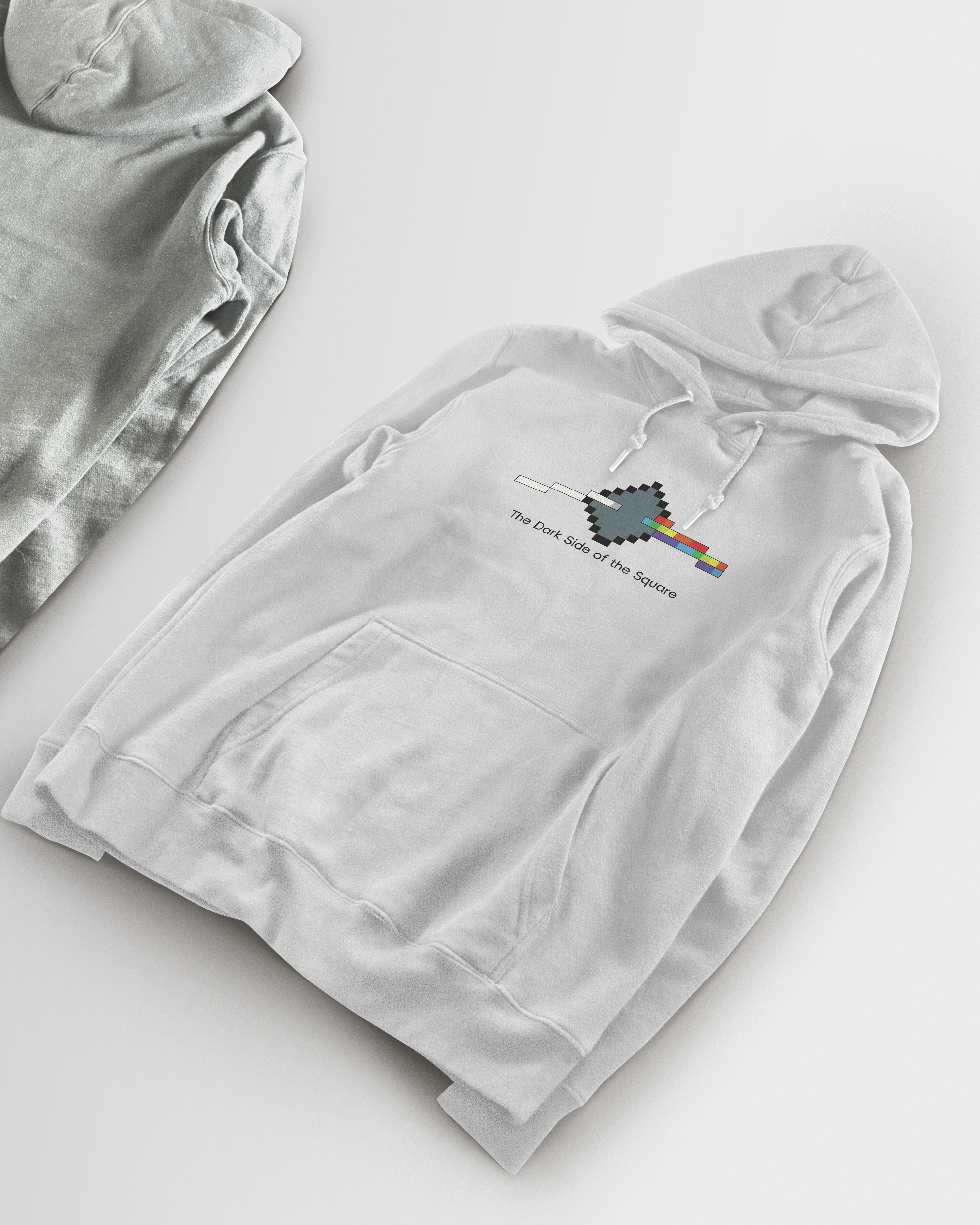 Light gray hoodie with embroidered design on a white background