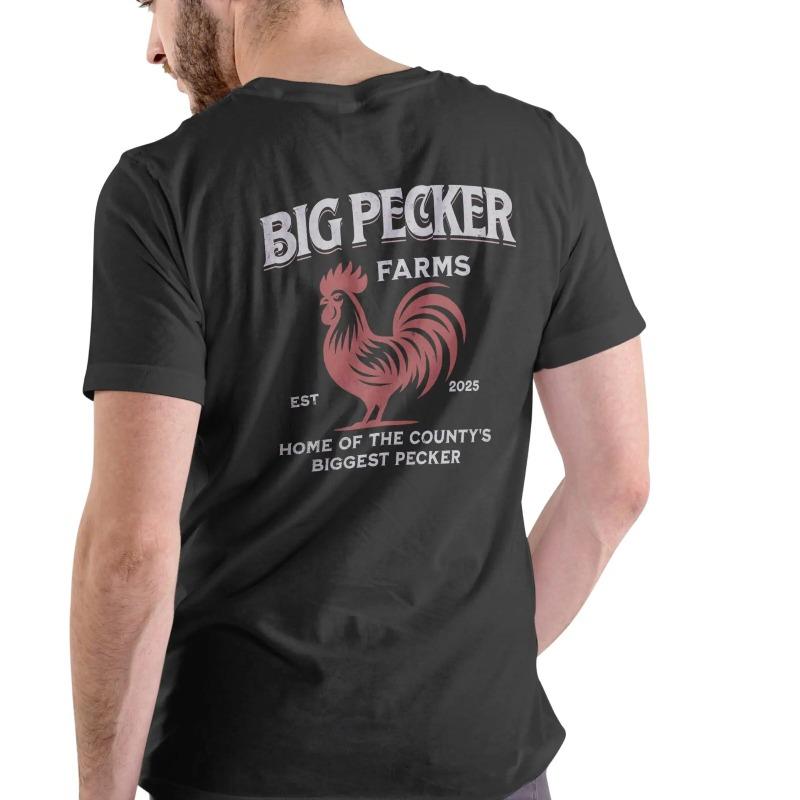 Big Pecker Farms Funny Rooster T Shirt for Men Humor Graphic Tee Country Farm Chicken Shirt Casual Short Sleeve Crew Neck Novelty Gift Rural Style Tee