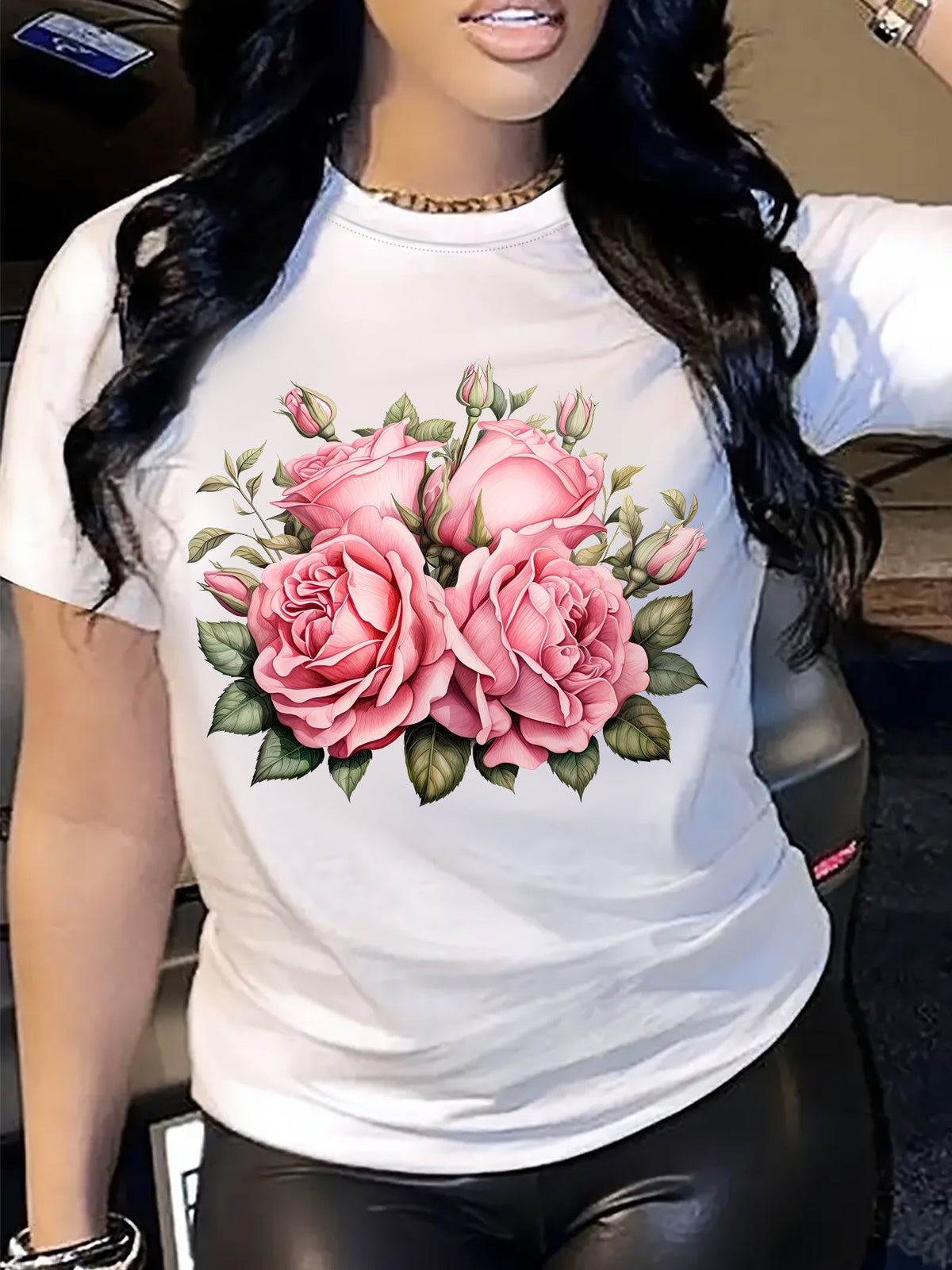 Women'S  T-Shirt with Pink Floral Print - "I'm a Proud Mom of 3" Design
