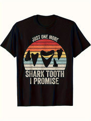 Men's Vintage Shark Tooth Graphic T-Shirt - Heavy Teeth Design with "Just One More Shark Tooth I Promise" Text - Fabric Gym Beach Casual Shirt