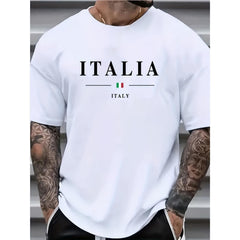 Men Italia Italy Flag Graphic T‑Shirt, Casual Crew Neck Short Sleeve Tee, Patriotic Italy Country Pride Top For Daily Holiday Gift
