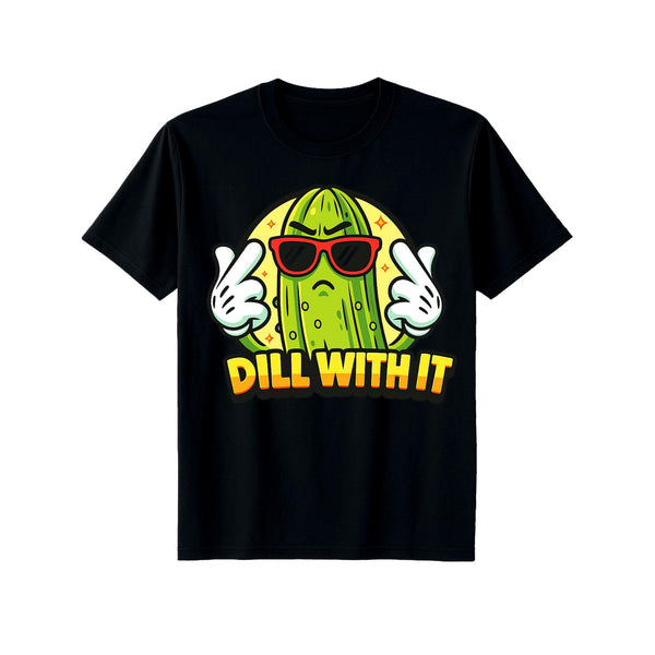 Dill With It Pickle Pun Funny T-Shirt Sarcastic Food Humor Graphic Tee Casual Summer Crew Neck Unisex Gift for Men Women Soft Cotton Vintage Style