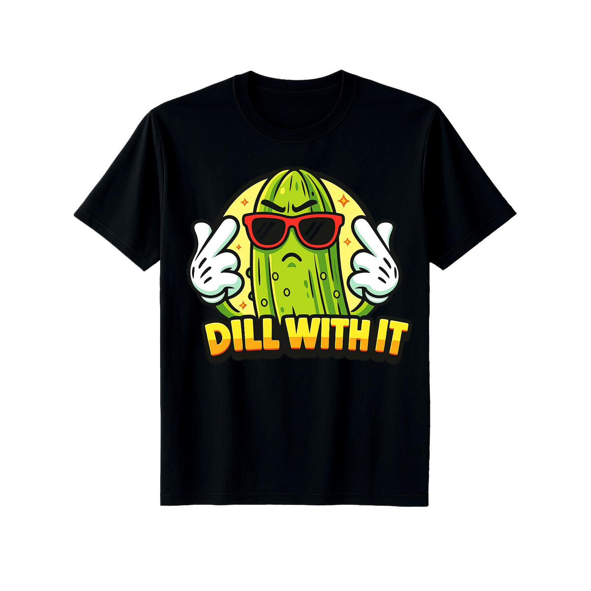 Dill With It Pickle Pun Funny T-Shirt Sarcastic Food Humor Graphic Tee Casual Summer Crew Neck Unisex Gift for Men Women Soft Cotton Vintage Style