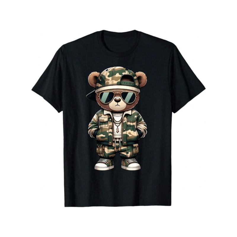 Camo Hip-hop Teddy Bear Graphic T-shirt