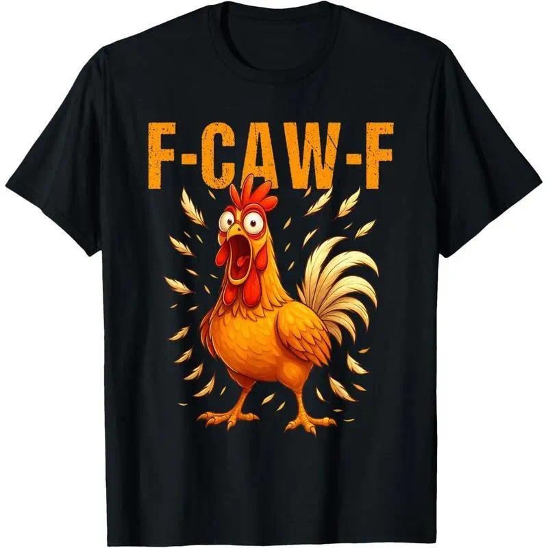 Women's Casual Cotton Tops with Funny F-Caw-F Rooster Graphic, Short Sleeve Round Neck T-Shirt with Elastic Stretch for Streetwear, Comfortable, Lady, Tshirt, Outdoors, Do Not Bleach, Funny Chicken Humor Quote, All Seasons