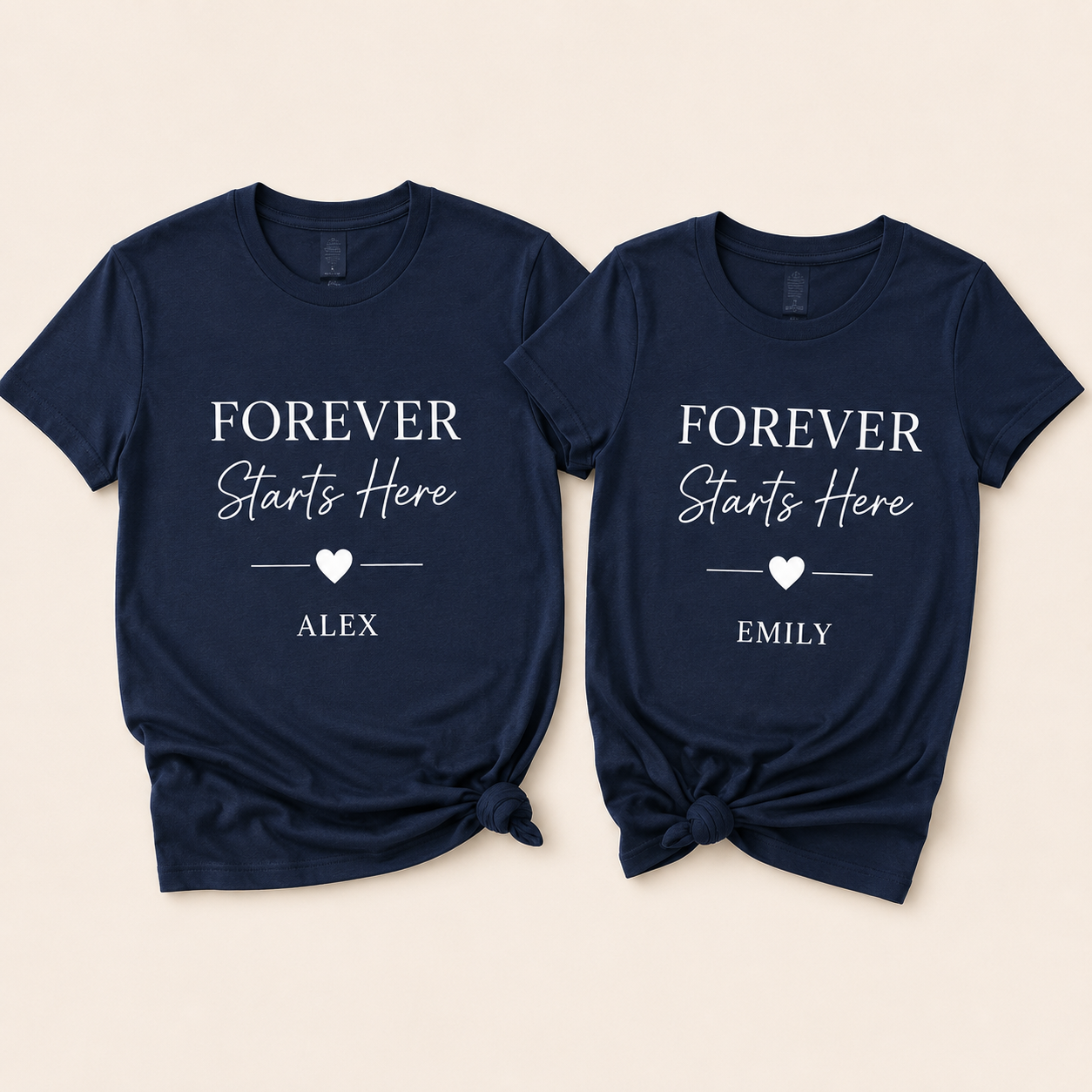 Personalized Couple T-Shirt Set Custom 2 Piece Matching Tees for Him and Her