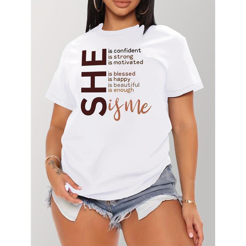 [Casual Spring Summer Women's T-shirt] Letter Print T-shirt, Casual Short Sleeve Crew Neck Top For Spring & Summer, Women's Clothing