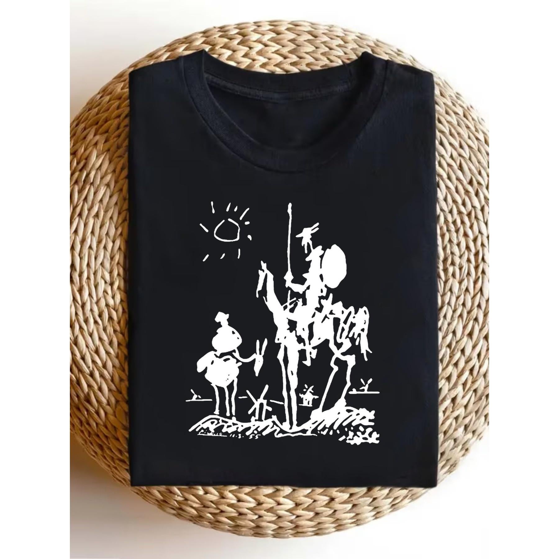 Picasso Don Quixote Art Tee – Vintage Cubist Sketch Graphic Shirt for Men, Soft Lightweight Casual Crewneck