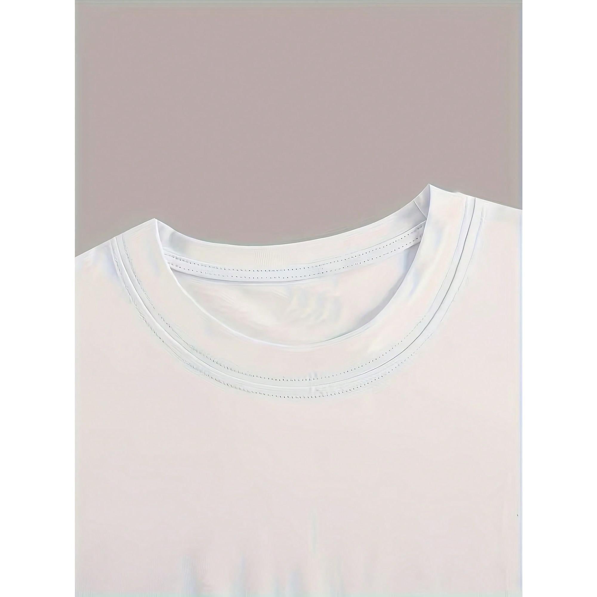 Women's Casual Oversized T-Shirt With Black Star Print - White Round Neck Short Sleeve Top For Spring/Summer, Machine Washable & Breathable Casual Att