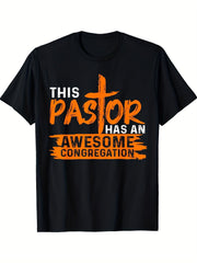 Funny This Pastor Has An Awesome Congregation Graphic T-Shirt, Unisex Cotton Crew Neck Short Sleeve Tee, Christian Faith Novelty Shirt, Pastor Appreciation Church Gift