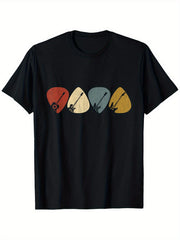 Men Women Vintage Guitar Pick Short Sleeve T-Shirt, Retro Rock Guitar Silhouette Cotton Crewneck Tee, Casual Daily Wear Gift for Guitarists Music Lovers Band Fans