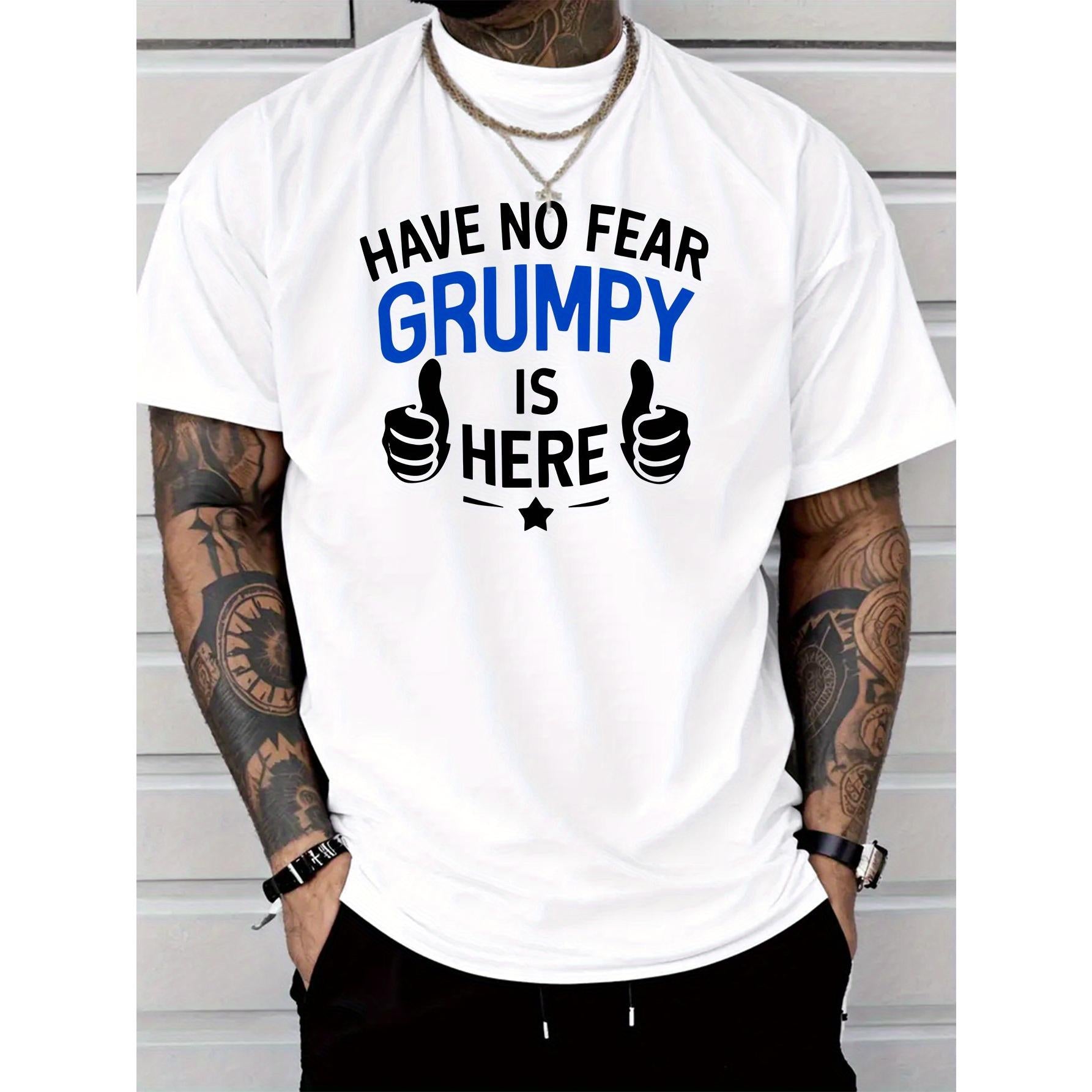 Men's Casual Fashion Short-sleeve T-shirt, Featuring a New "No Fear" Graphic Print Design, 100% Polyester, Regular Fit Round Neck, Comfortable Stretch Summer Fashion Tee, Casual Daily Style Clothing, Ideal as a Gift