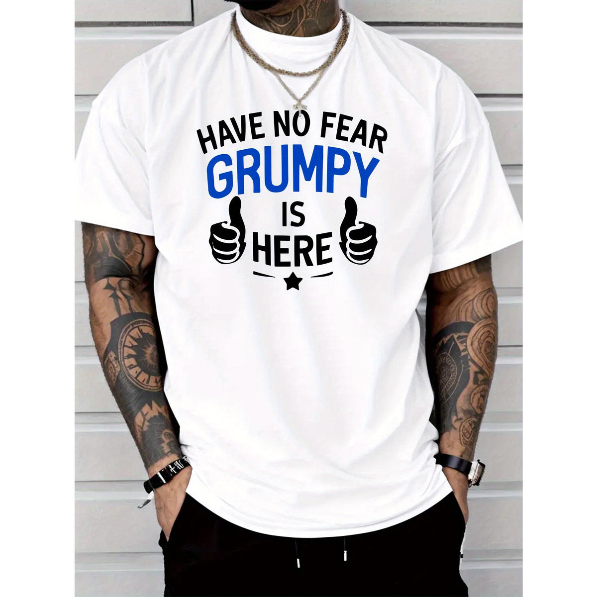 Men's Casual Fashion Short-sleeve T-shirt, Featuring a New "No Fear" Graphic Print Design, 100% Polyester, Regular Fit Round Neck, Comfortable Stretch Summer Fashion Tee, Casual Daily Style Clothing, Ideal as a Gift