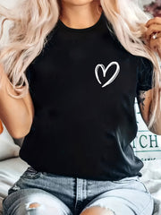 Women's Plus Size Oversized Heart Print T-Shirt - Casual Round Neck Short Sleeve Blouse, Breathable Spring Summer Fall Casual Attire, Machine Washable Loose Fit Top Suitable for Women