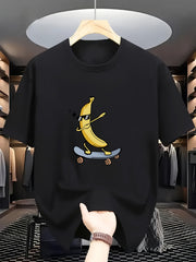 Novelty Funny Banana Skater Graphic T‑Shirt, Unisex Cartoon Cool Banana Wearing Sunglasses Short Sleeve Tee, Soft Casual Daily Outfit