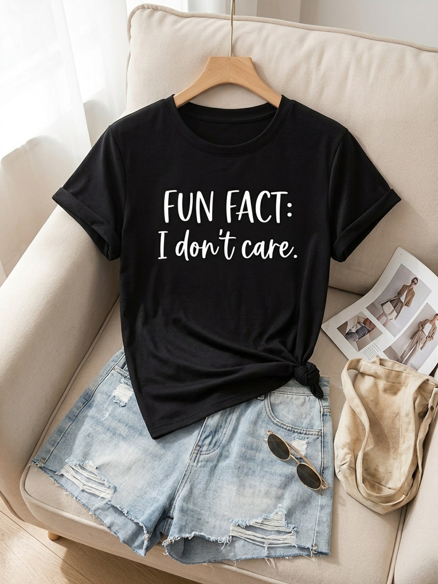 Fun Fact I Don't Care T-Shirt Sarcastic Rude Humor Tee Introvert Gift Top
