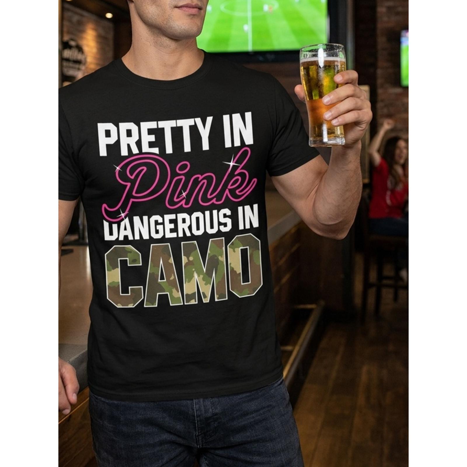Pretty In Pink Dangerous In Camo Funny Hunting Girl Graphic T-Shirt, Unisex Soft Cotton Crew Neck Tee, Great Gift For Her Female Hunter Outdoor Wildlife Hunting Lover Casual Wear