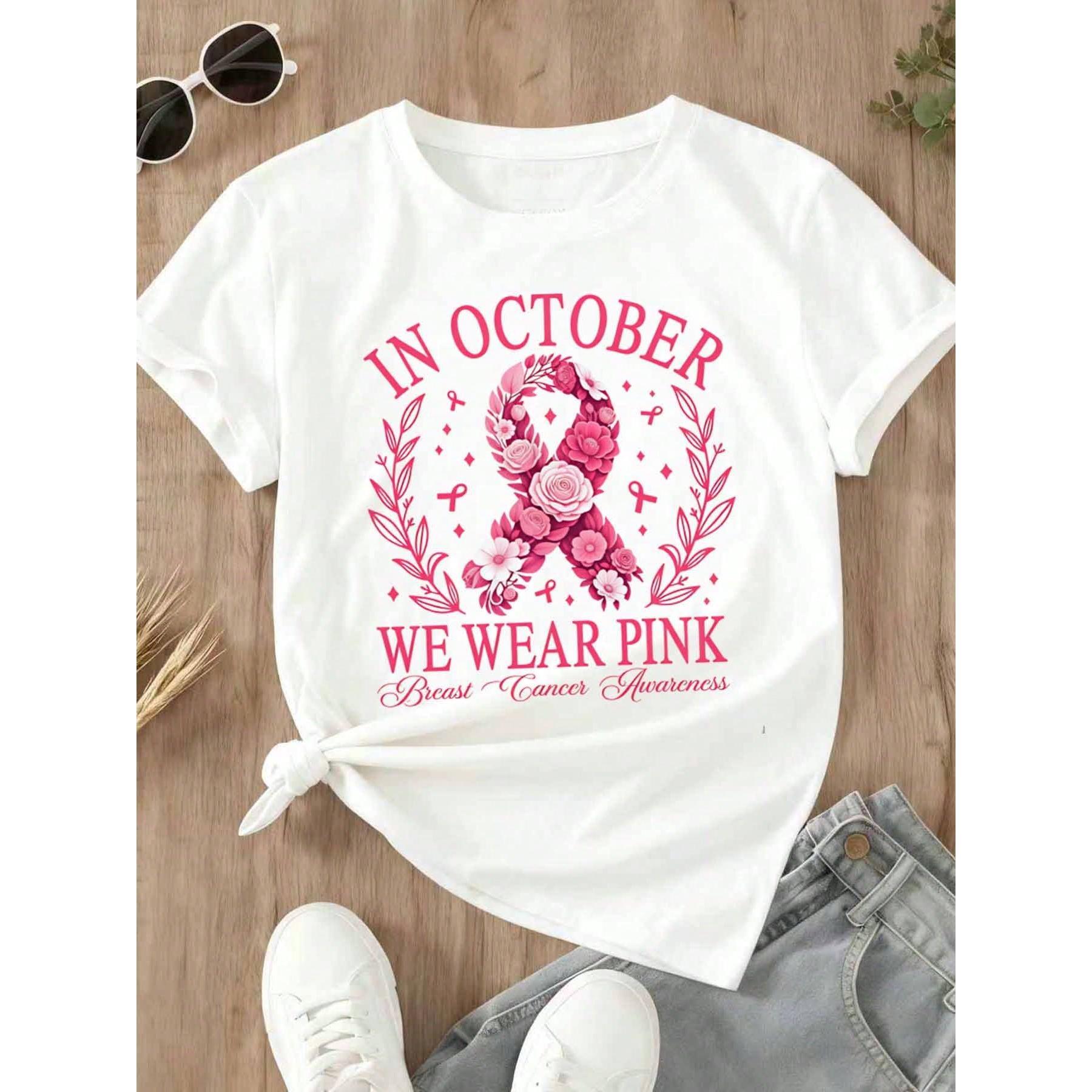 Women's Plus Size T-Shirt In October We Wear Pink Breast Cancer Awareness Tee Casual Daily Wear 220g