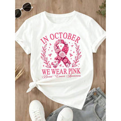 Women's Plus Size T-Shirt In October We Wear Pink Breast Cancer Awareness Tee Casual Daily Wear 220g