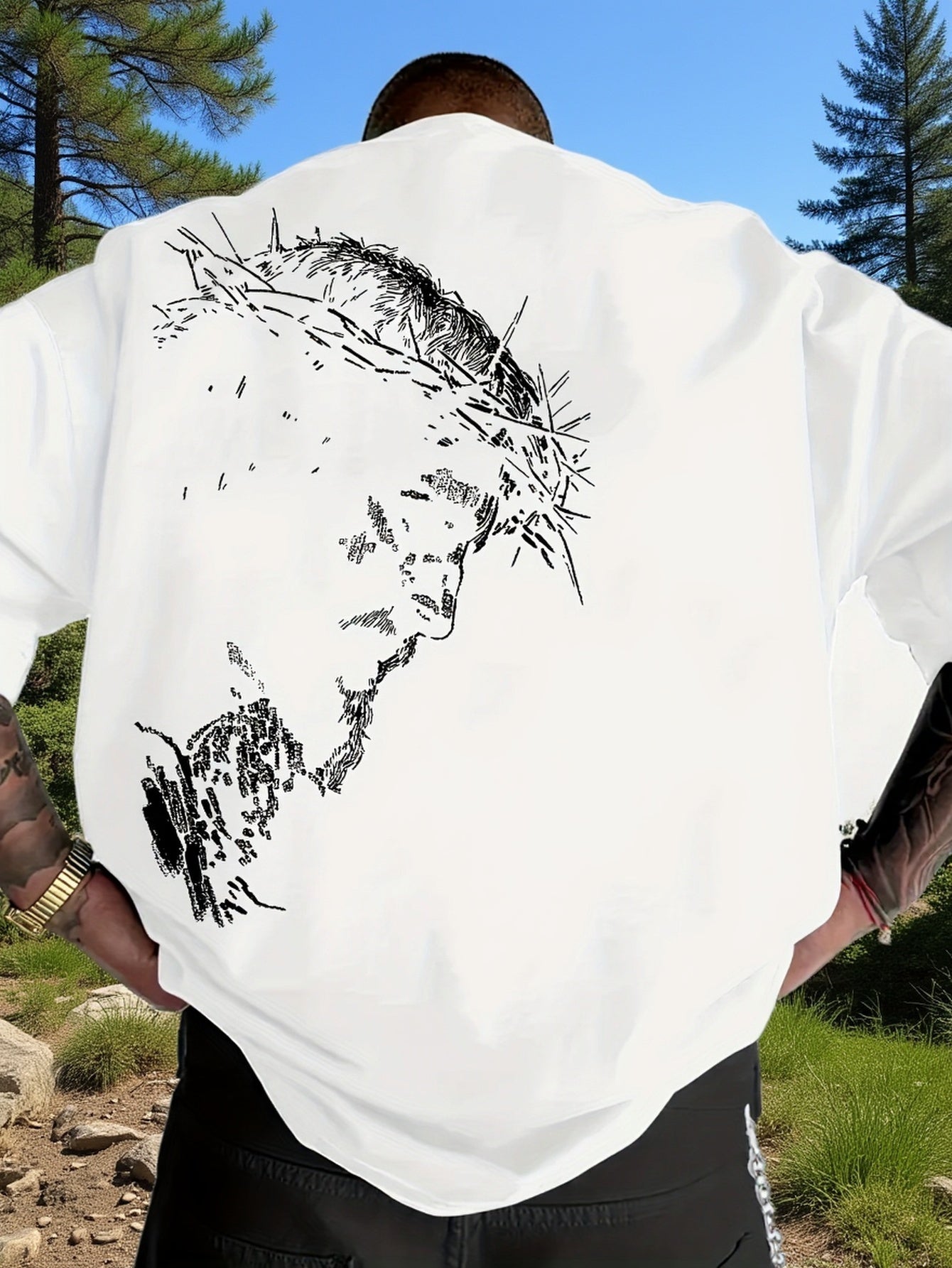 Men's 100% Cotton T-shirt with Creative Print for Vacation and Daily Wear Crew Neck Vintage Graphic T-shirt