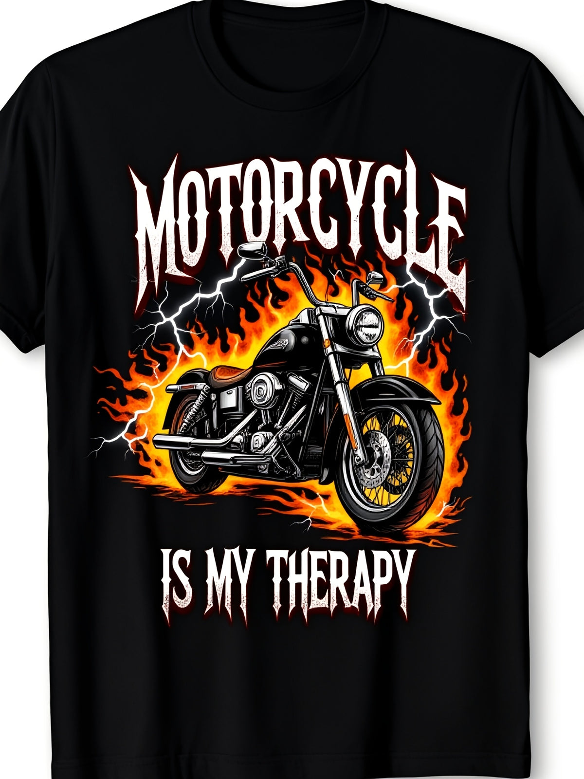 Motorcycle Is My Therapy Funny Cool Biker Graphic Tee for Men Women, Cute Rider Motorbike Short Sleeve T-Shirt, Casual Crew Neck Top for Motorcycle Lover Gift