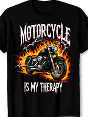 Motorcycle Is My Therapy Funny Cool Biker Graphic Tee for Men Women, Cute Rider Motorbike Short Sleeve T-Shirt, Casual Crew Neck Top for Motorcycle Lover Gift