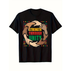 Unity Embraced T-Shirt (Strength Through Unity Design) – Black Short-Sleeve Crew Neck for Summer Outdoor Adventures, Timeless Essential, Empowering Hands T-Shirt
