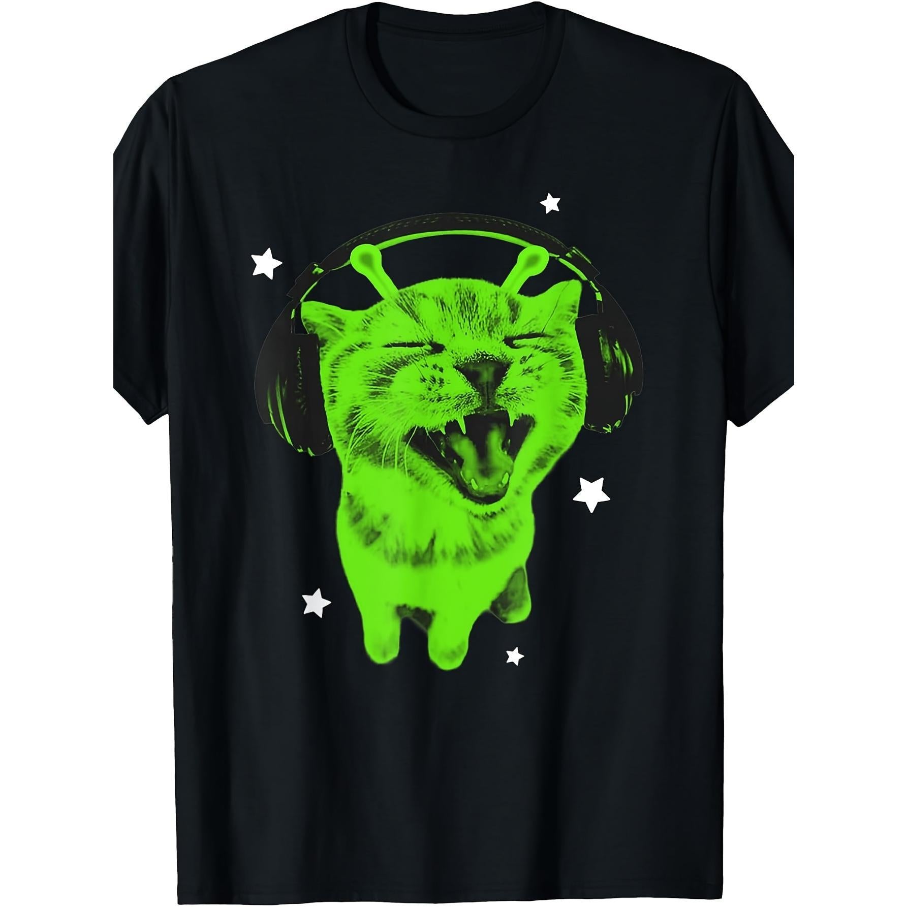 Funny Y2K Alien Cat Meme Retro Silly Cat Vintage Space Kitty T-Shirt