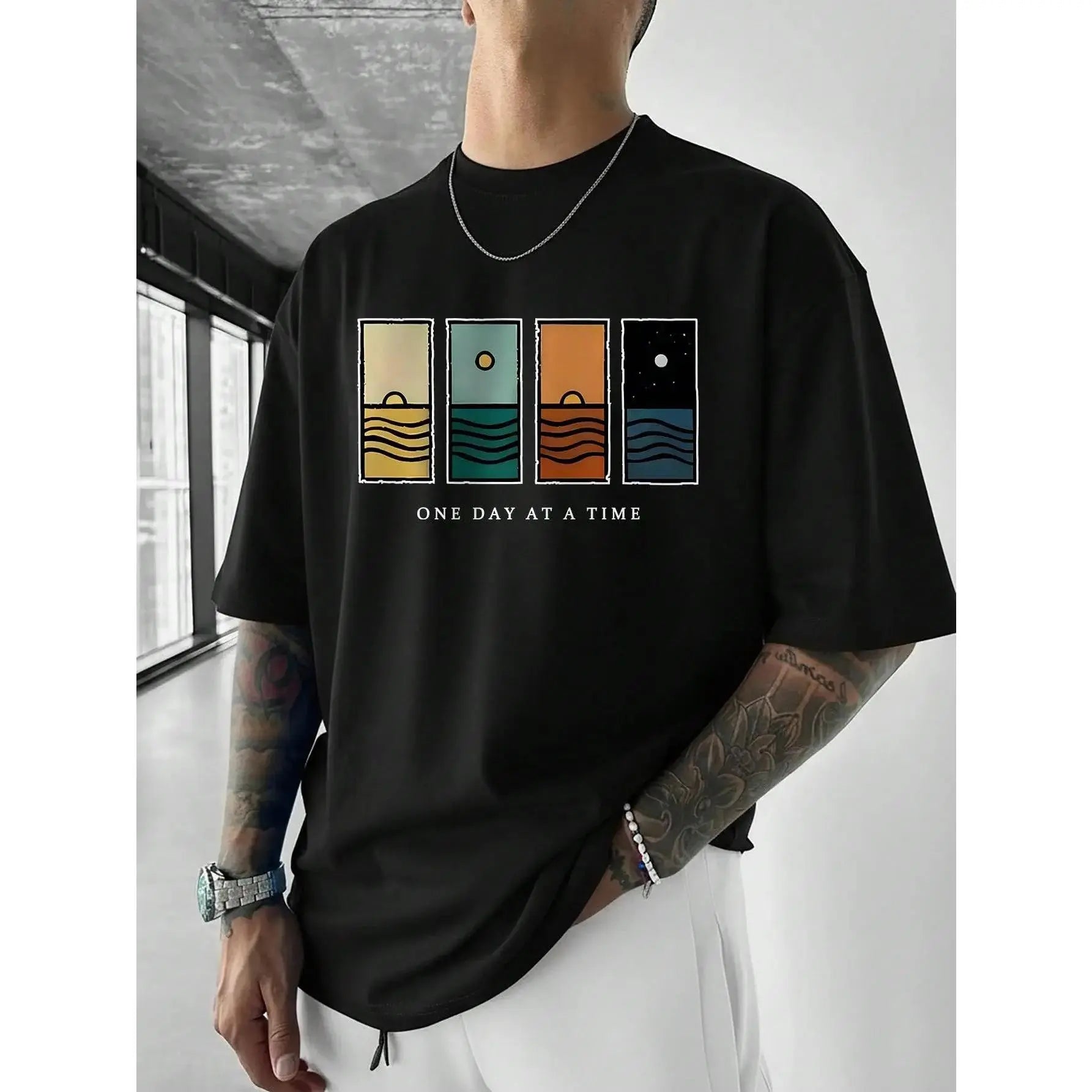 Men's Simple Graphic Print Short Sleeve T-Shirt, Comfortable & Breathable, Fashionable For Summer Wear