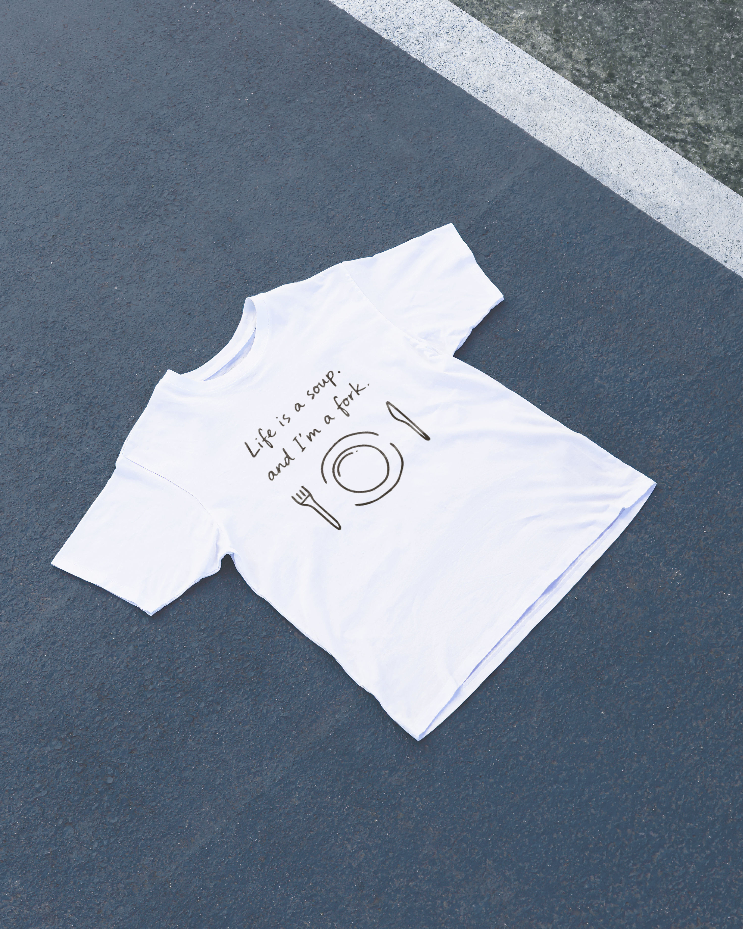 DIYANYONE Original "Life is a Soup" Cotton T-Shirt - Funny Cold Joke Pun Graphic Tee, Quirky Minimalist Humor Style