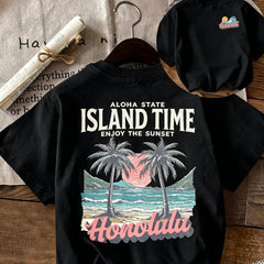 Women's Casual Fit Round Neck T-Shirt, Tropical Coconut Tree Beach Print, Comfortable Breathable Fabric, Perfect for Daily Wear