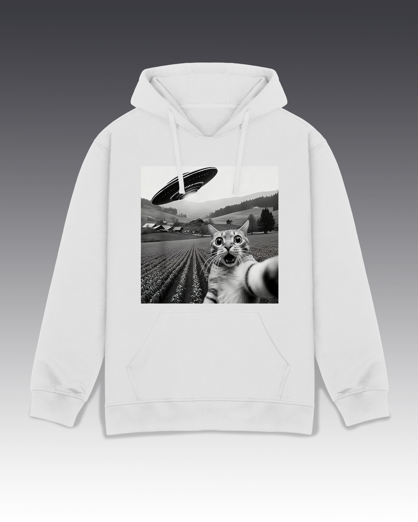 DIYANYONE Meme Hoodies: Cat Selfie Field UFO Abduction Trip