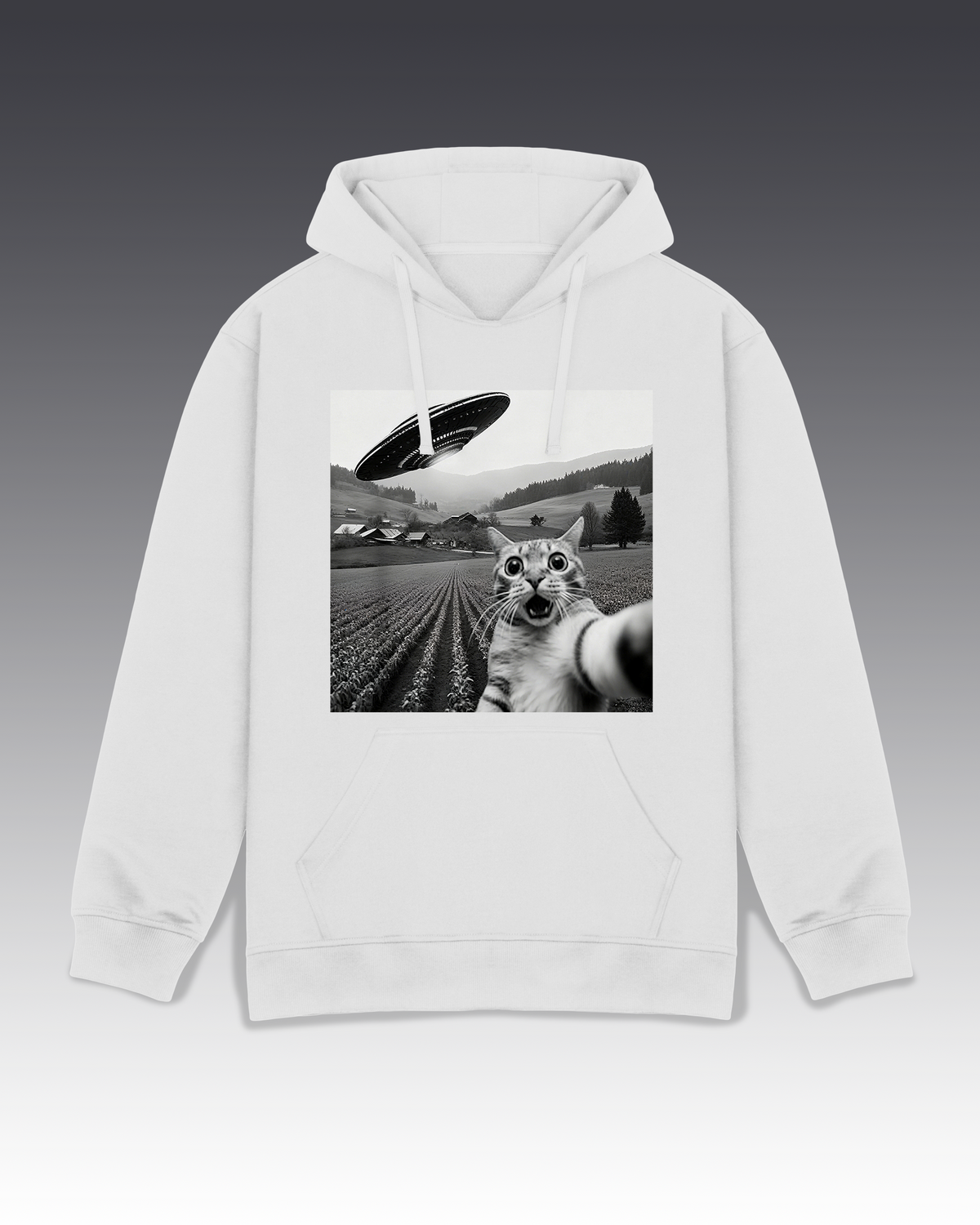 DIYANYONE Meme Hoodies: Cat Selfie Field UFO Abduction Trip