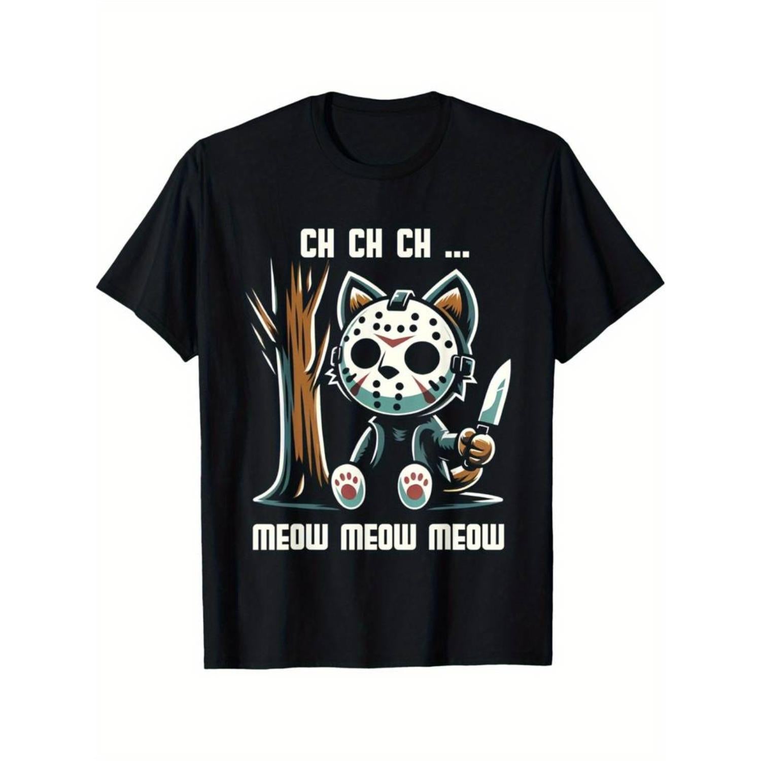 funny vintage graphic Cat Movie Horror T-shirt Cotton Casual Summer Tee, Trendy Tops Crew Neck Tee
