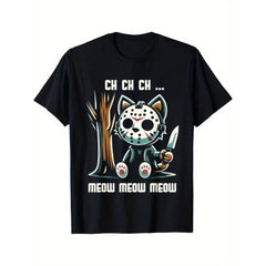 funny vintage graphic Cat Movie Horror T-shirt Cotton Casual Summer Tee, Trendy Tops Crew Neck Tee
