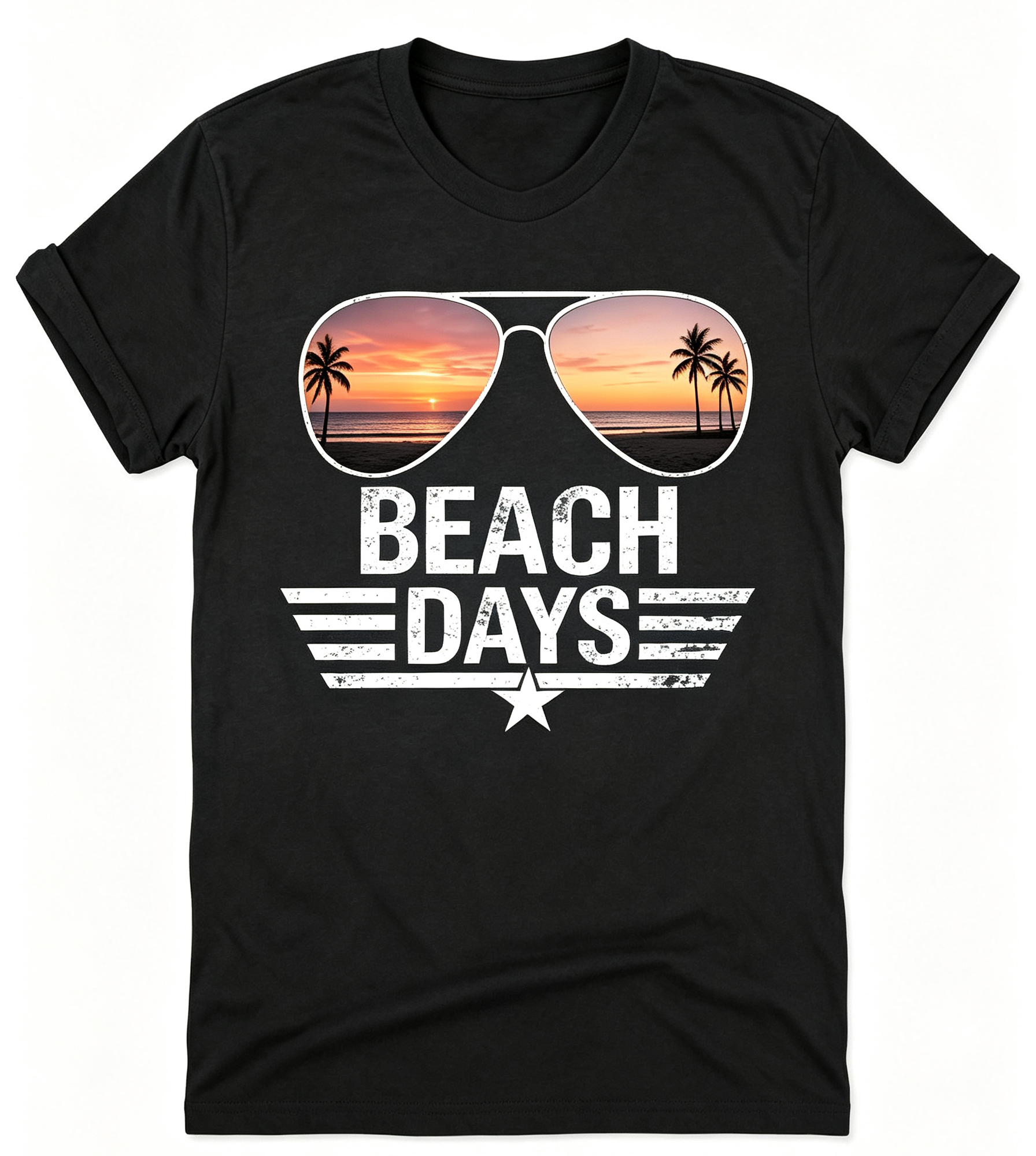 Women's Beach Days Sunglasses Graphic T‑Shirt, Retro Distressed Palm Tree Sunset Crew Neck Short‑Sleeve Casual Summer Cotton Tee Suitable clothes for vacation