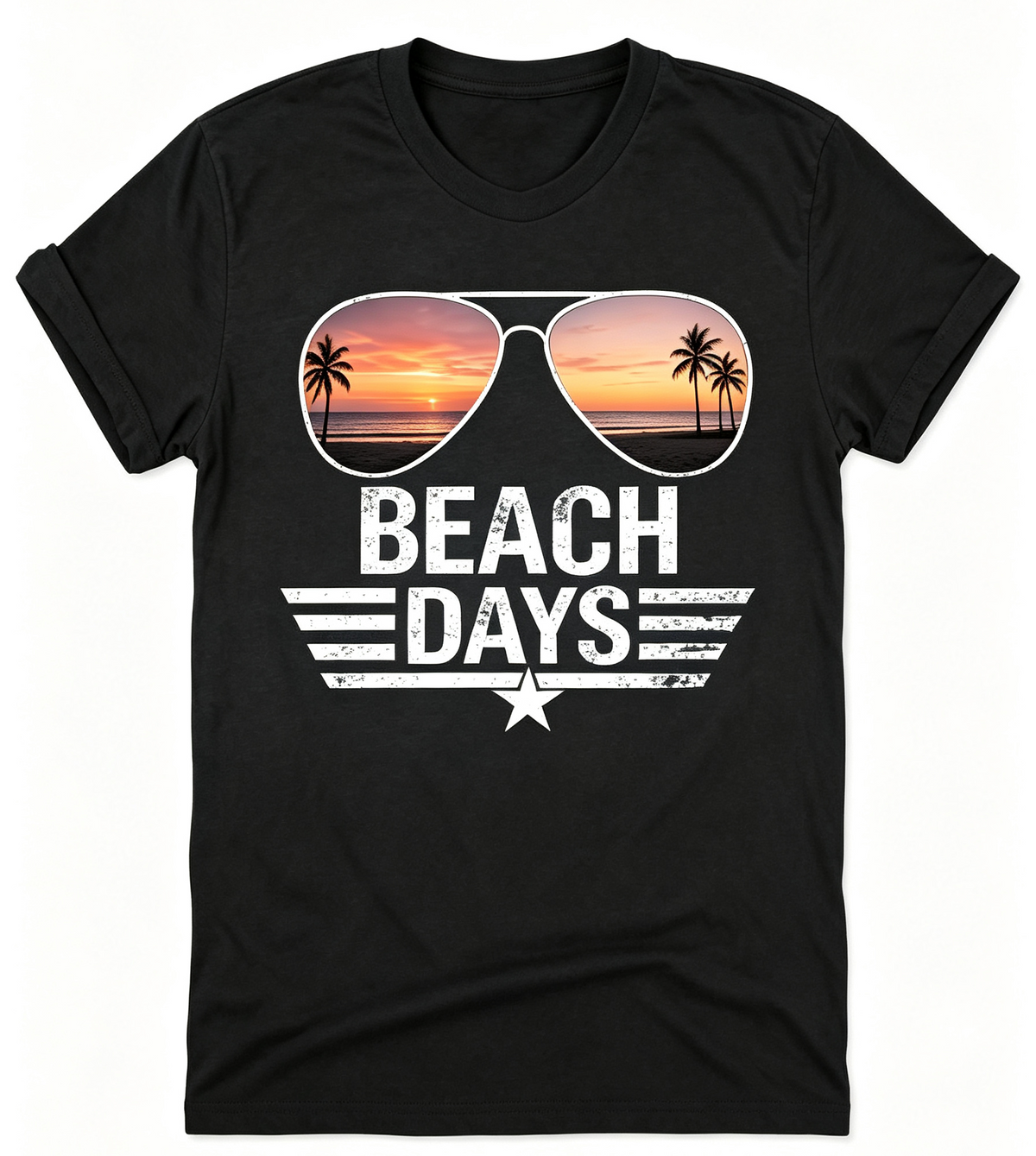Women's Beach Days Sunglasses Graphic T‑Shirt, Retro Distressed Palm Tree Sunset Crew Neck Short‑Sleeve Casual Summer Cotton Tee Suitable clothes for vacation