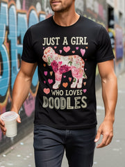 Just A Girl Who Loves Doodles Floral Goldendoodle Graphic T‑Shirt, Unisex Cotton Crew Neck Short Sleeve Tee, Dog Lover Casual Novelty Shirt, Gift For Goldendoodle Owners