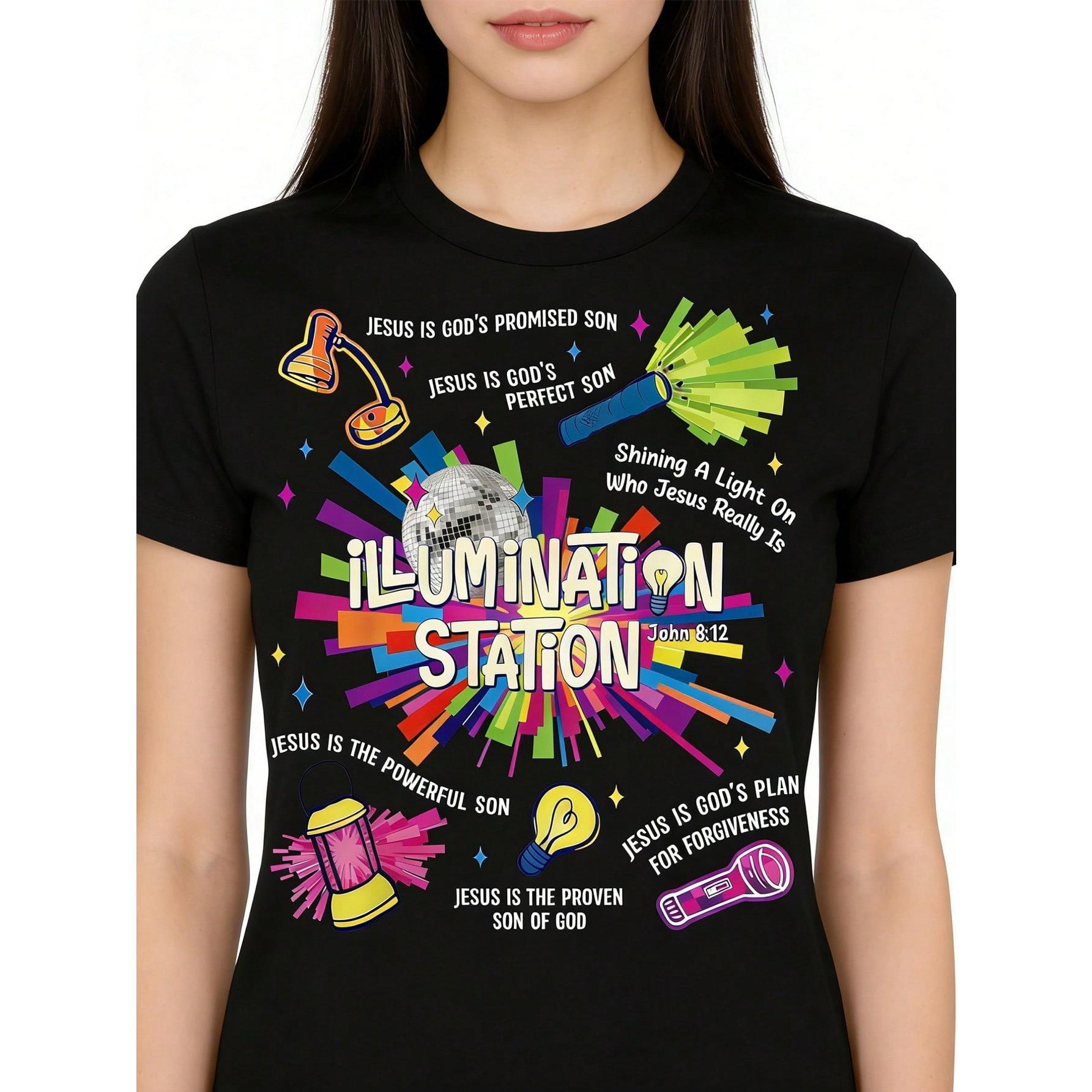 Illumination Station VBS 2026 Bible School Christian Lights T-Shirt Women's Summer Clothing