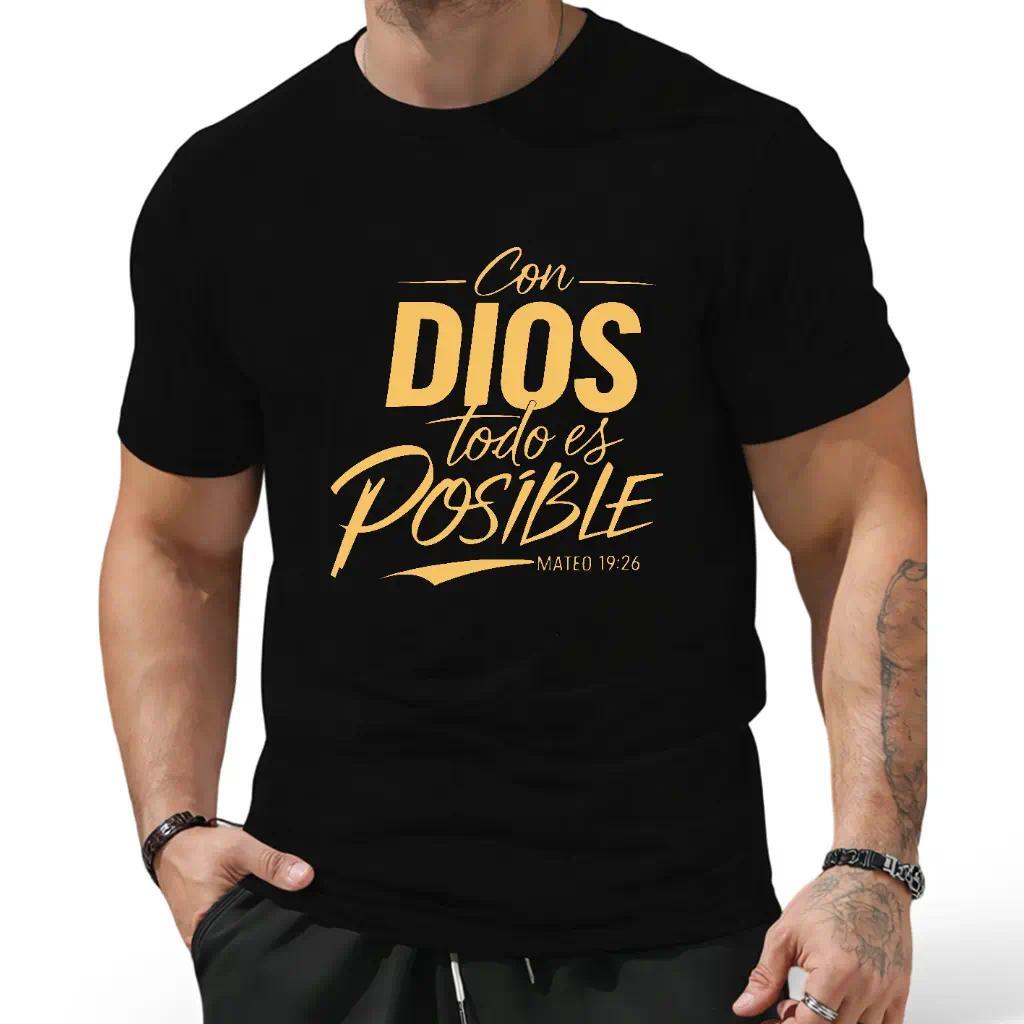 Men's 100% Cotton T-Shirt with "Con Dios Todo Es Posible" Spanish Quote & Matthew 26:11 Bible Verse - Comfortable Breathable Crew Neck Regular Fit Tee Unisex