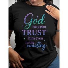“God’s Plan” Floral Print Tee – Christian Faith Graphic Shirt for Women, Soft Cotton Casual Crewneck