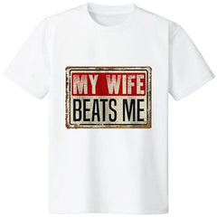 Cotton Short Sleeve T-Shirt Funny My Wife B*ats Me Shirt, American Flag Husband and Wife Shirts, Husband Shirt for Men, Father's Day Gift, Menswear Classic Casual Fabric Crewneck Shortsleeve