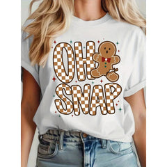 Oh Snap Gingerbread Man Christmas T-Shirt For Women Holiday Fun Festive Gift Xmas Sweater Party Outfit Cute Christmas Tee Top