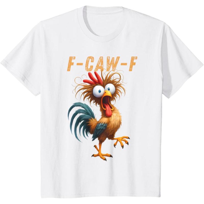 Funny Rooster Meme Shirt, F-CAW-F Chicken Humor Tee, Silly Farm Animal Graphic Top, Birthday Gift for Men Women
