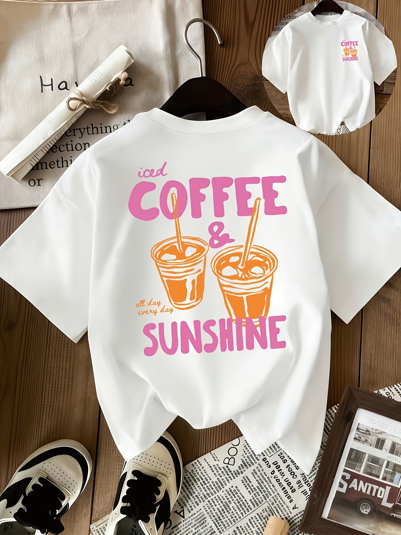 Women's Coffee & Sunshine Graphic T-Shirt 100%Cotton Summer Essential COFFEE Print Round Neck Casual Top for Women - Women'S Clothing