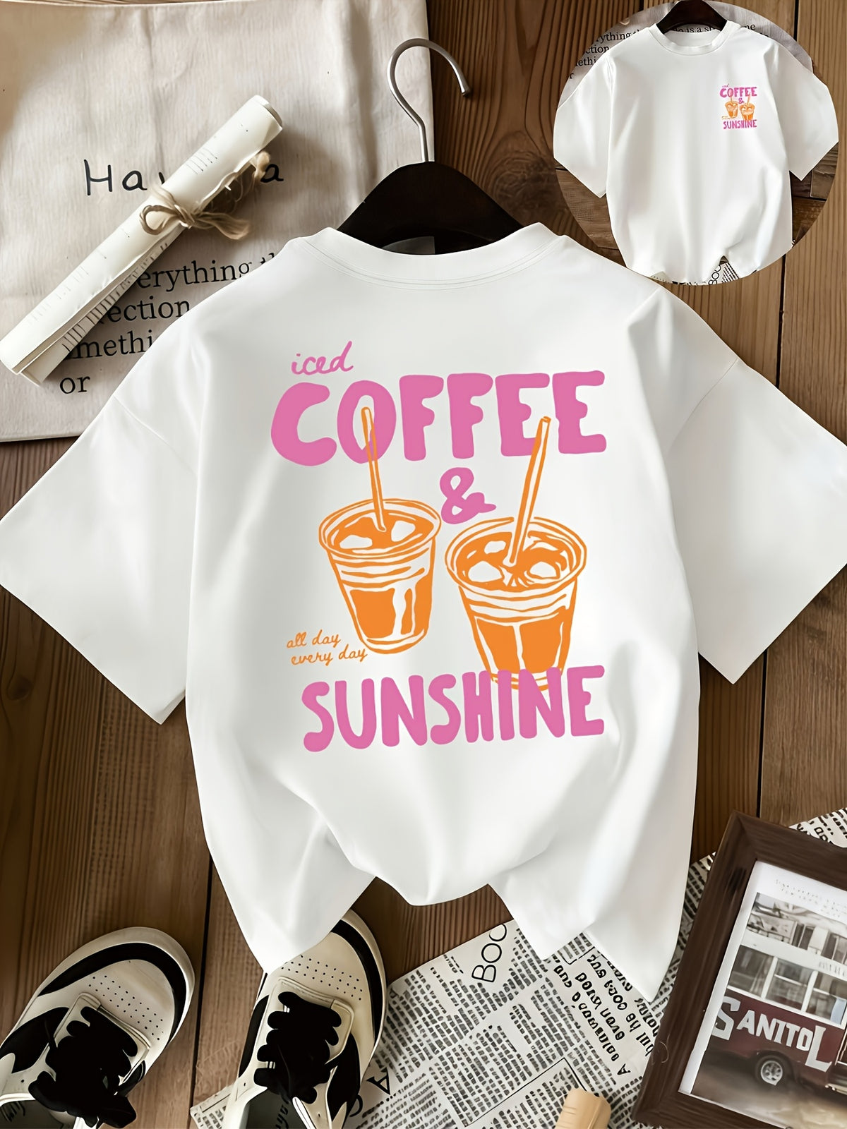 Women's Coffee & Sunshine Graphic T-Shirt 100%Cotton Summer Essential COFFEE Print Round Neck Casual Top for Women - Women'S Clothing