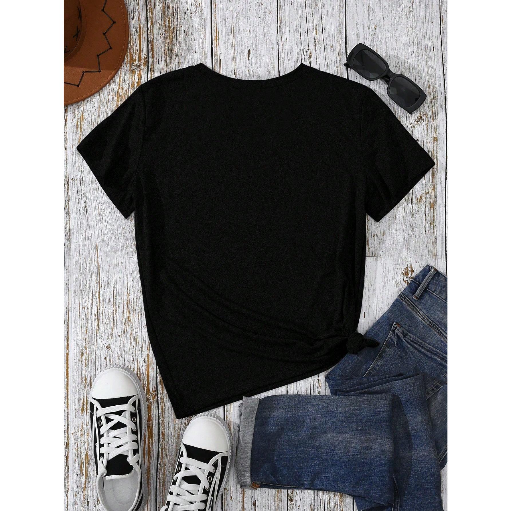Women's Slogan Print Short Sleeve T-Shirt Graphic Tees Women Tops