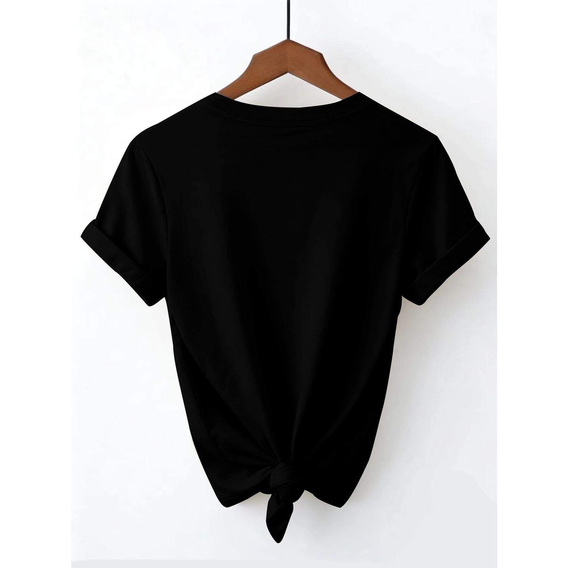 Back-To- Cartoon Apple Pencil Crayon Notebook Bow Cute Campus Stationery Printed Top Round Neck Casual Fashion Retro Style, Women'S Spring Summer Soft Top Smooth Drape Round Neck Short Sleeve T-Shirt Coastal Style Dating