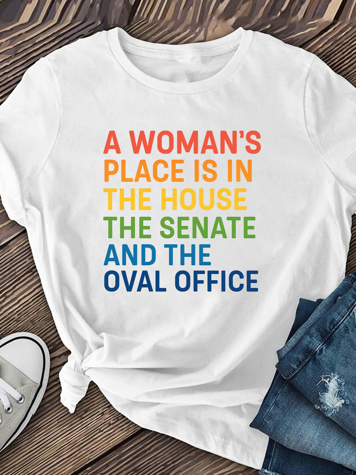 A Woman's Place Is In The House Senate Oval Office Feminist Graphic Tee Casual Empowerment Short Sleeve T-Shirt